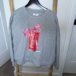 Coca Cola Gray Sweatshirt with Red Can and Pink Bow
